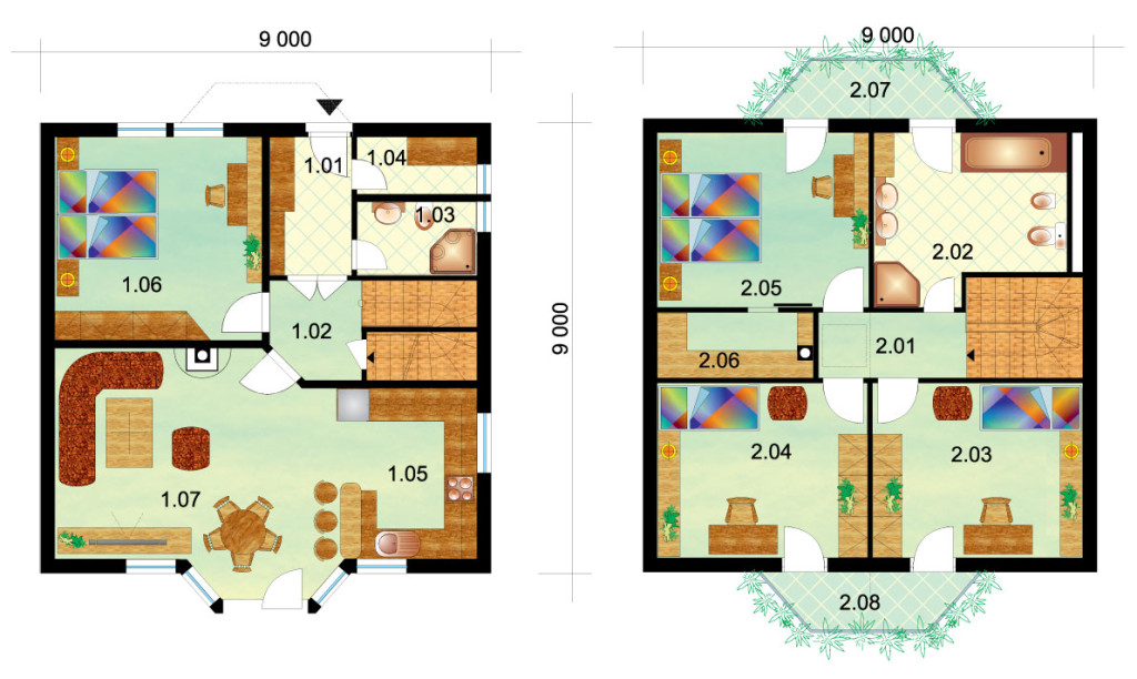 Plan piętra dużego czteropokojowego domu rodzinnego - Nr.2 - plan piętra